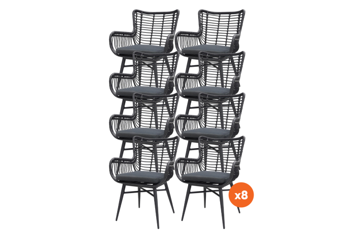 Set van 8 - Jasmine dining tuinstoel - Black